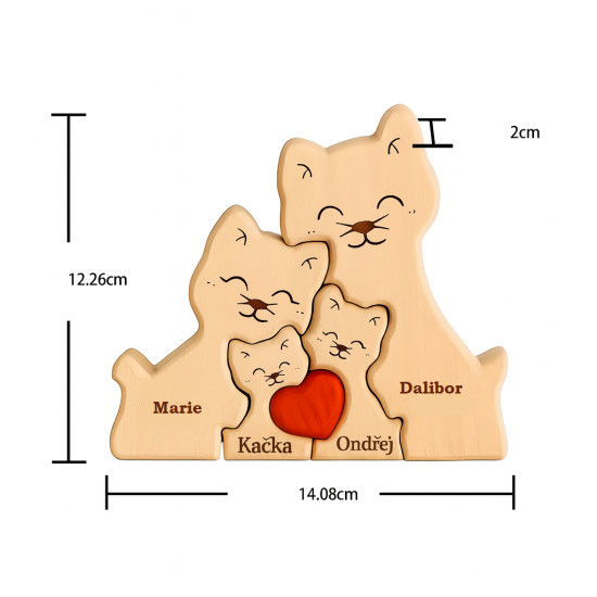 Kočičí rodina z dřeva