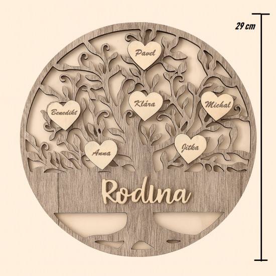 Dřevěný rodokmen se jmény